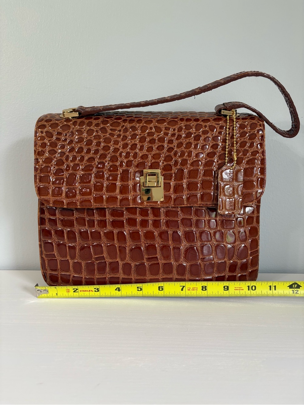 VNTG Lord & Taylor Croc Embossed Leather Shoulder Bag Retro Brown Corporate - Picture 8 of 16